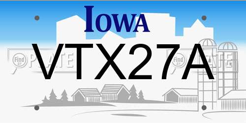 VTX27A Iowa License Plate