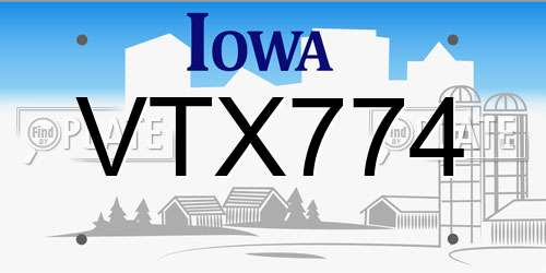VTX774 Iowa License Plate