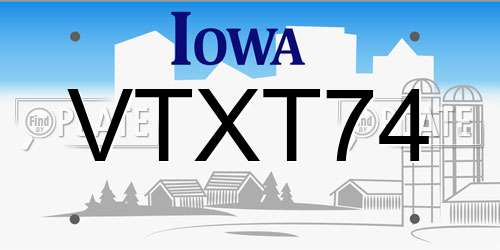 VTXT74 Iowa License Plate