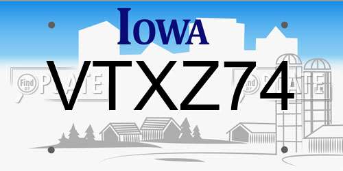 VTXZ74 Iowa License Plate