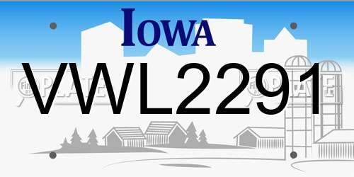 VWL2291 Iowa License Plate
