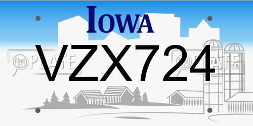 VZX724 Iowa License Plate