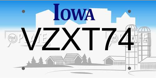 VZXT74 Iowa License Plate