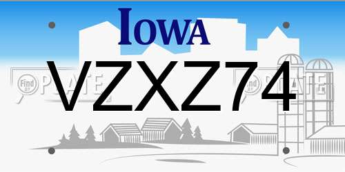 VZXZ74 Iowa License Plate