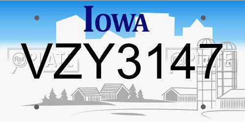 VZY3147 Iowa License Plate