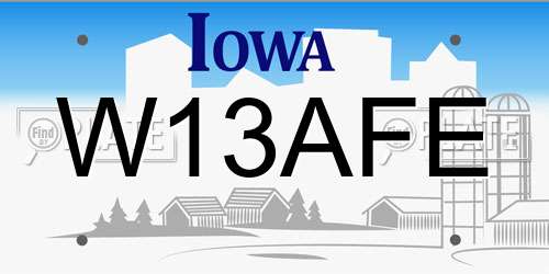W13AFE Iowa License Plate