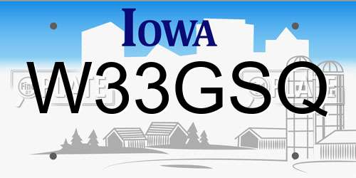 W33GSQ Iowa License Plate