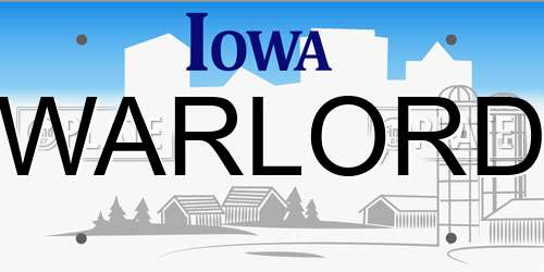 WARLORD Iowa License Plate