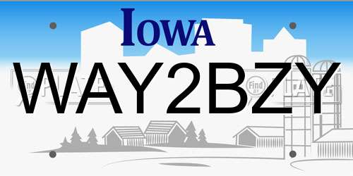 WAY2BZY Iowa License Plate