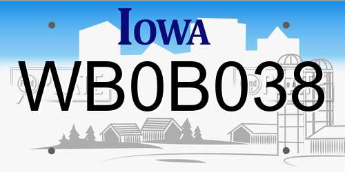 WB0B038 Iowa License Plate