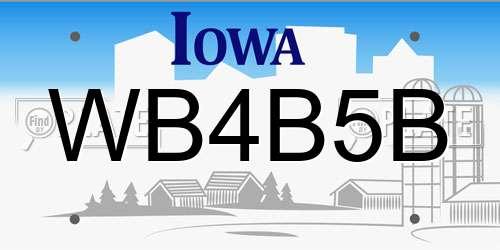 WB4B5B Iowa License Plate