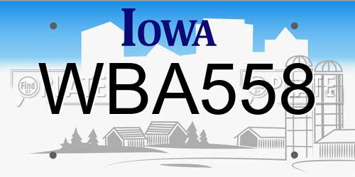 WBA558 Iowa License Plate