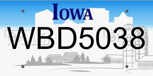 WBD5038 Iowa License Plate