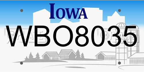 WBO8035 Iowa License Plate