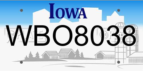 WBO8038 Iowa License Plate