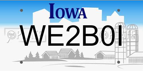 WE2B0I Iowa License Plate