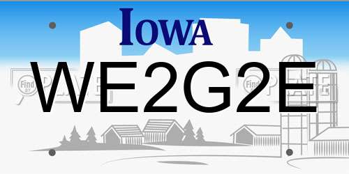 WE2G2E Iowa License Plate