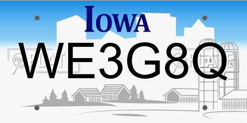 WE3G8Q Iowa License Plate
