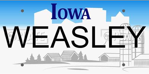 WEASLEY Iowa License Plate