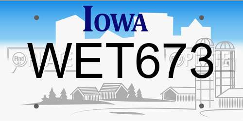 WET673 Iowa License Plate