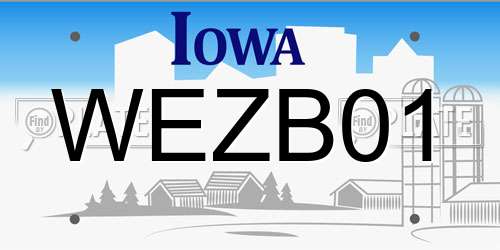 WEZB01 Iowa License Plate