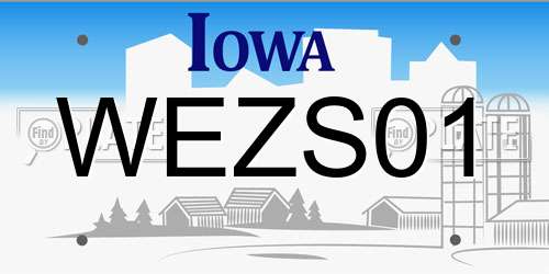 WEZS01 Iowa License Plate