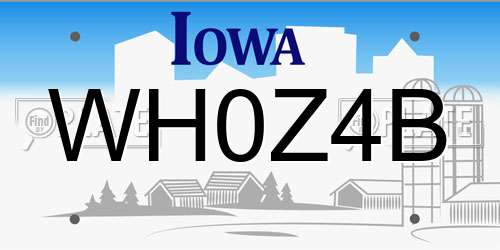 WH0Z4B Iowa License Plate