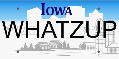 WHATZUP Iowa License Plate