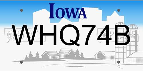 WHQ74B Iowa License Plate