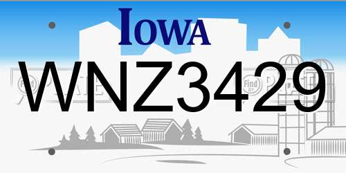 WNZ3429 Iowa License Plate