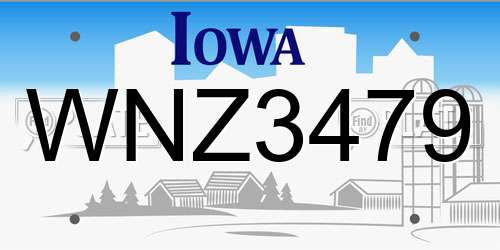 WNZ3479 Iowa License Plate