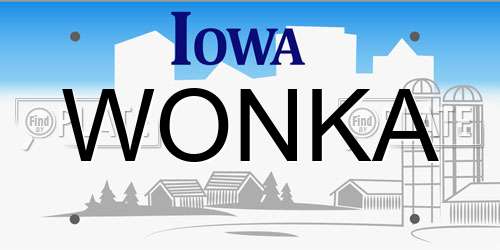WONKA Iowa License Plate