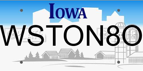 WSTON8O Iowa License Plate