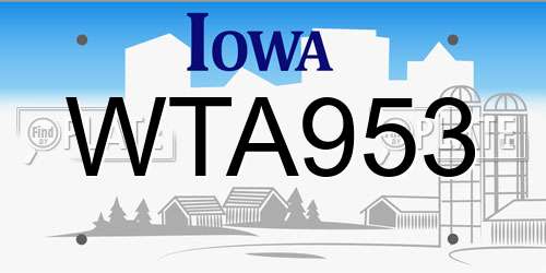 WTA953 Iowa License Plate