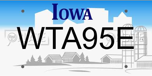 WTA95E Iowa License Plate