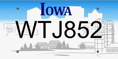 WTJ852 Iowa License Plate