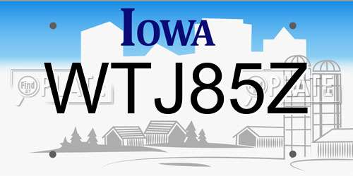 WTJ85Z Iowa License Plate