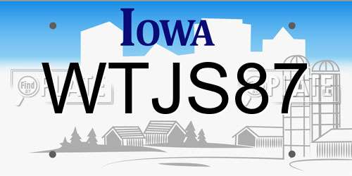 WTJS87 Iowa License Plate