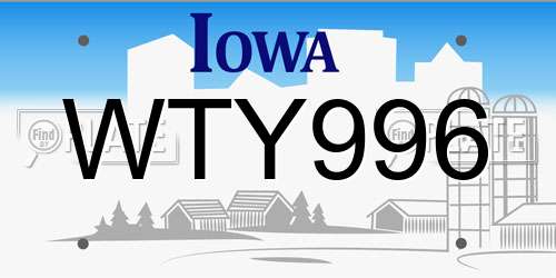 WTY996 Iowa License Plate