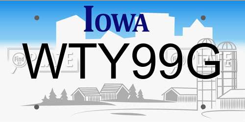 WTY99G Iowa License Plate