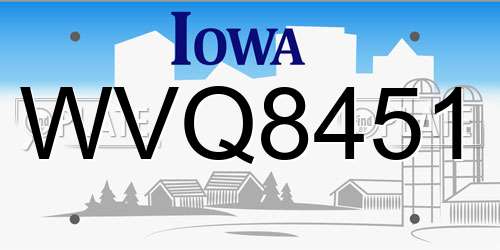 WVQ8451 Iowa License Plate