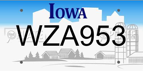 WZA953 Iowa License Plate