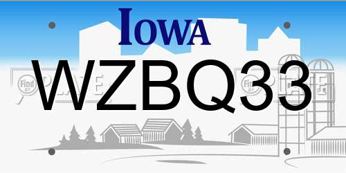 WZBQ33 Iowa License Plate