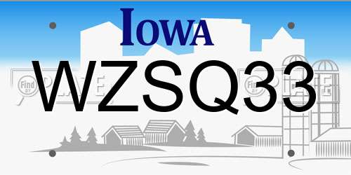 WZSQ33 Iowa License Plate
