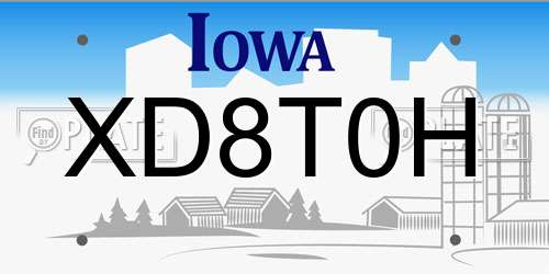 XD8T0H Iowa License Plate