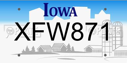 XFW871 Iowa License Plate