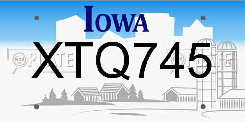 XTQ745 Iowa License Plate
