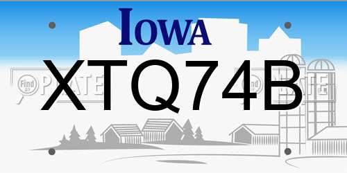 XTQ74B Iowa License Plate