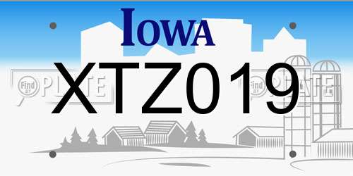 XTZ019 Iowa License Plate