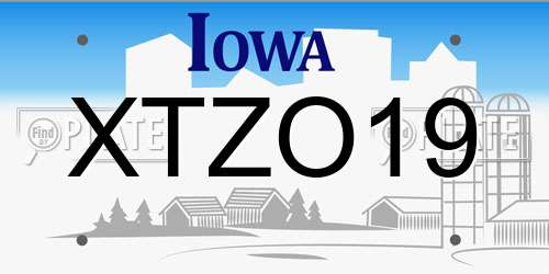 XTZO19 Iowa License Plate